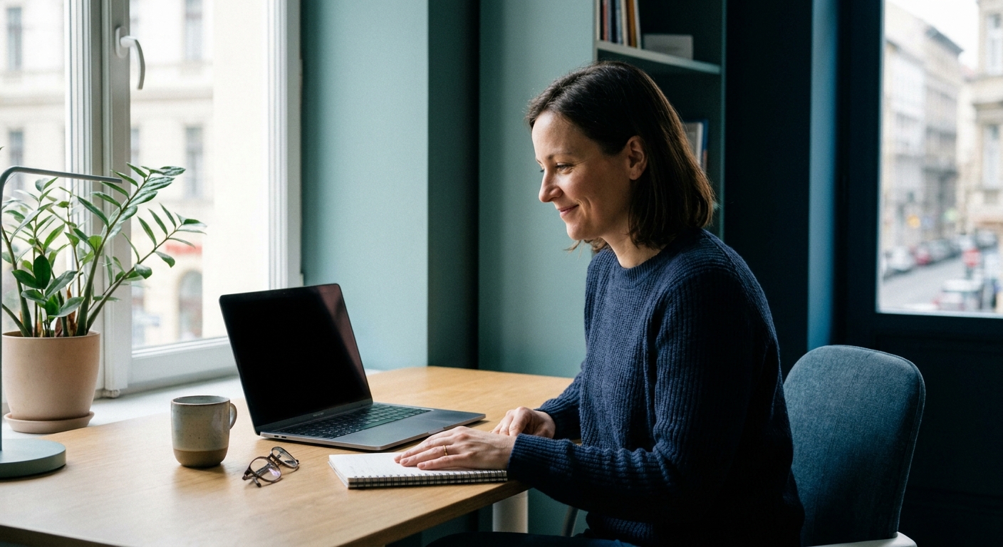 Privát AI-asszisztens — munkatárs a laptopnál