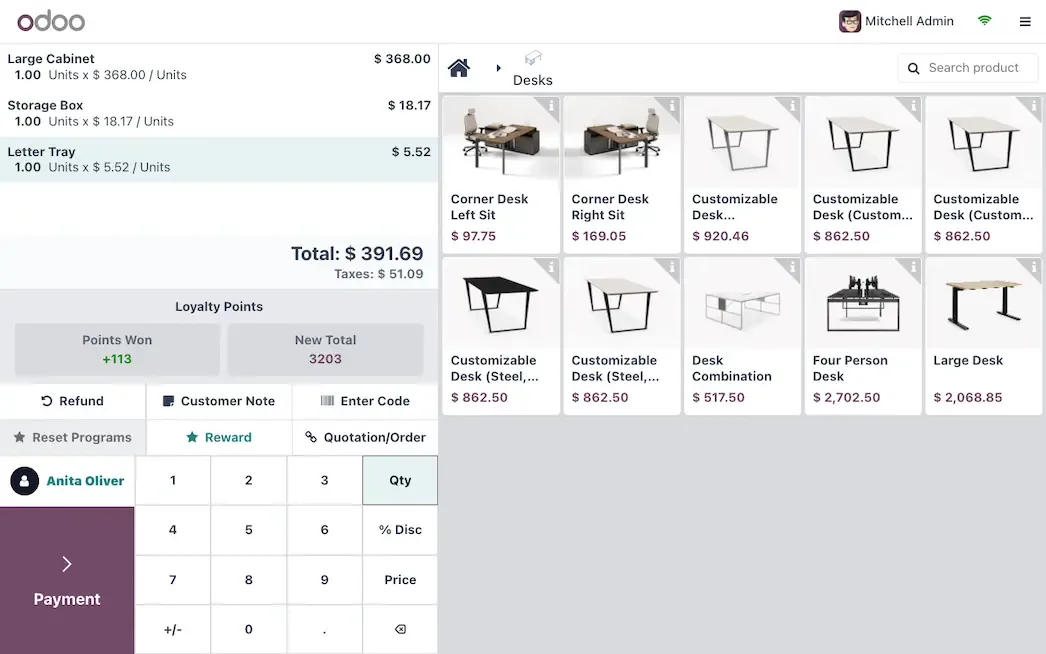 An open till with a few items in the Hungarian-language Odoo interface, using demo data